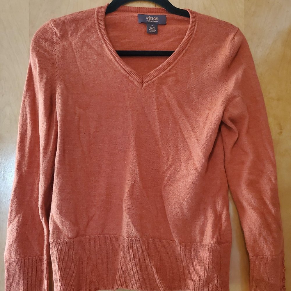 Victor Alfaro Medium Burnt Orange Sweater with Button Sleeve Detail